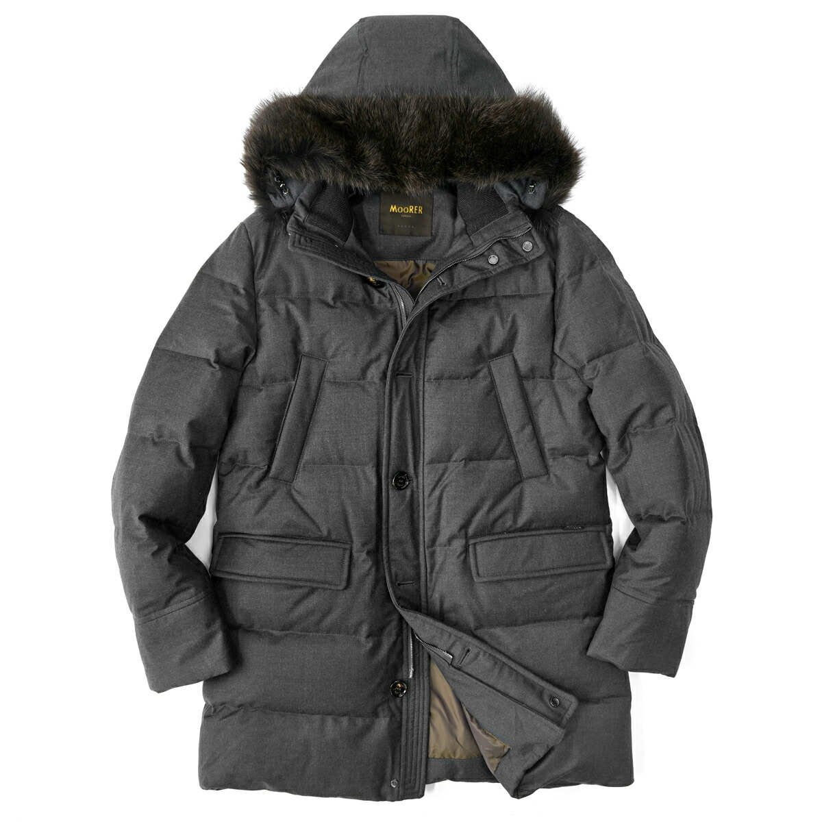 New ダウンコート Year Sale ムーレー Moorer Moorer ダウンコート Barbieri Ll1 Barbieri Ll1 ミドル丈 グレー ロロピアーナ社 カシミア混ウールフランネル aw ビジネス メンズ ダウンジャケット Grandpereムーレー イタリアの最高級アウターブランド
