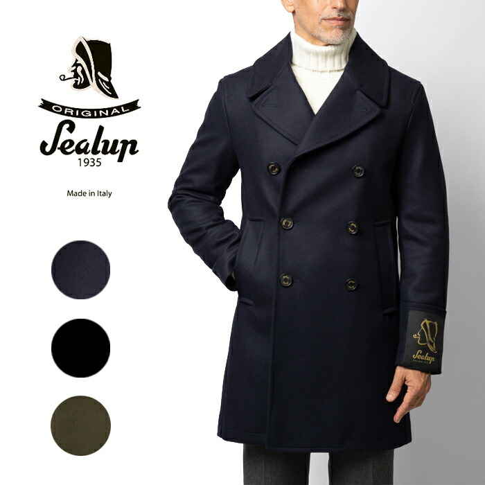 楽天市場 シーラップ Sealup ピーコート ロング丈 Genova ネイビー ブラック 秋冬 メンズ インポート イタリア Pコート Grandpere