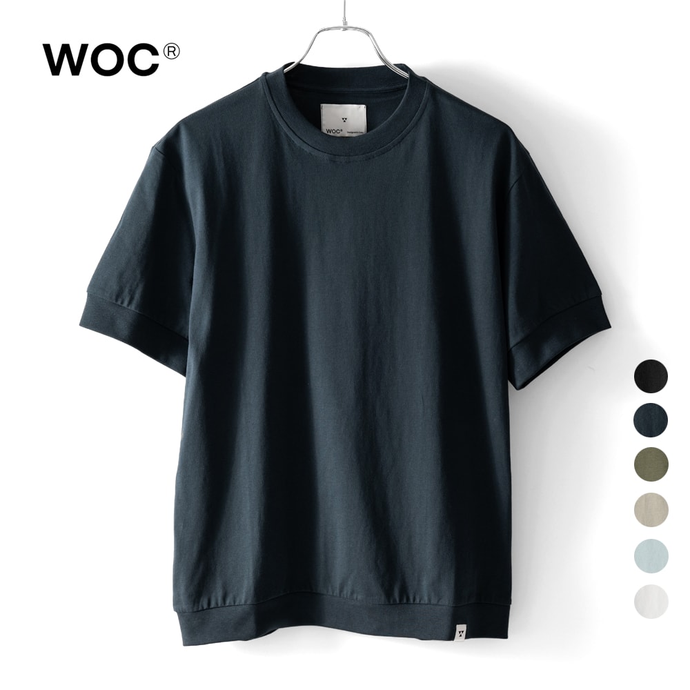 WOC ウォック 裾リブ Tシャツ カットソー クルーネック メンズ ATENE 026TS049JE コットン ショートスリーブ 半袖 Tシャツ イタリア カーキ ブラック ネイビー グレージュ ライトブルー ゆったり 大きいサイズ 春 夏 おしゃれ きれいめ 綿100%|GRANDPERE(グランペル)
