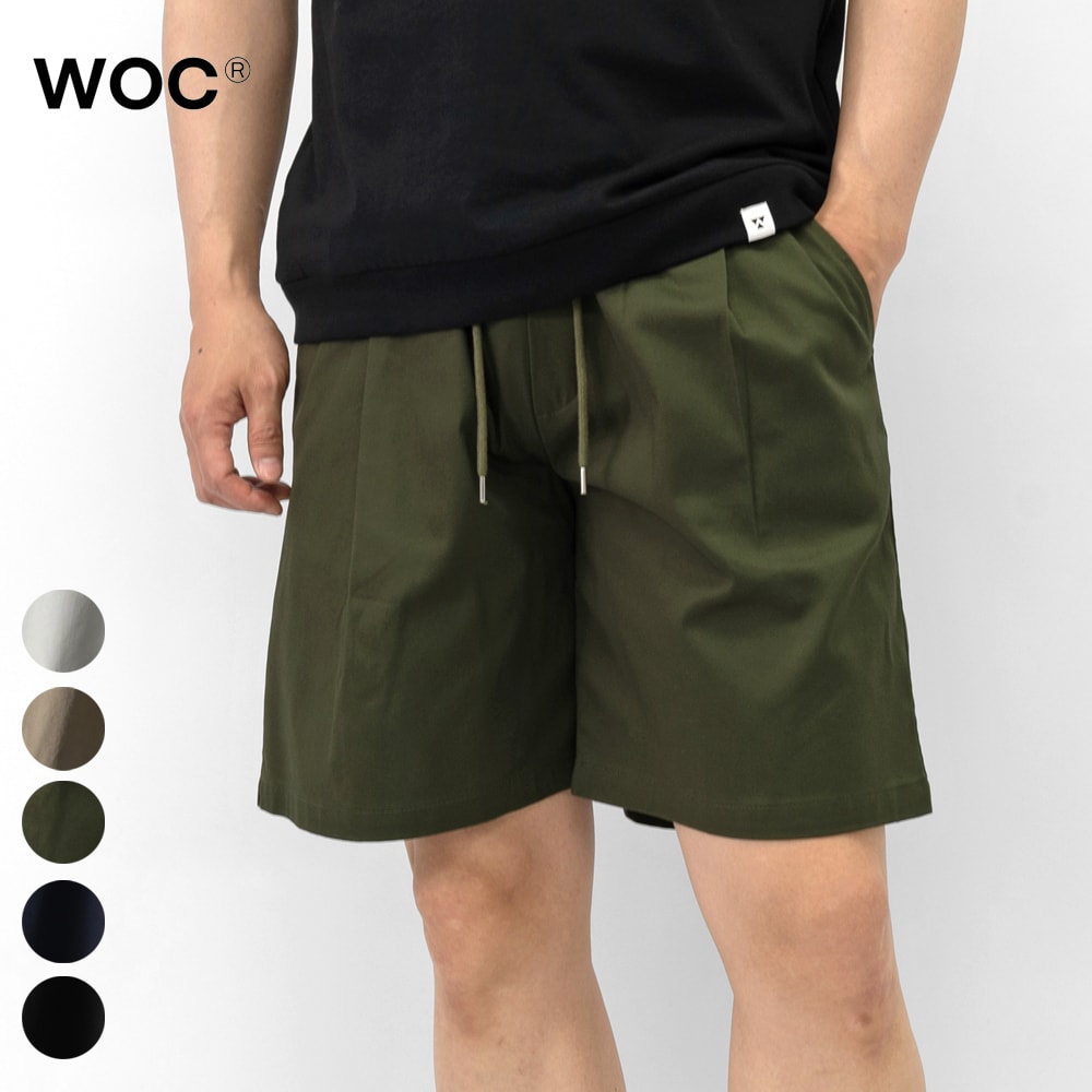 WOC ウォック ショーツ ワンプリーツ イージーショーツ CASABLANCA SHORT 026SH088GB ハーフパンツ コットン 軽量 イージーパンツ ストレッチ パンツ メンズ イタリア ブラック ネイビー ライトグレー カーキ ベージュ ウエストゴム カジュアル 春 夏 おしゃれ スポーティー|GRANDPERE(グランペル)