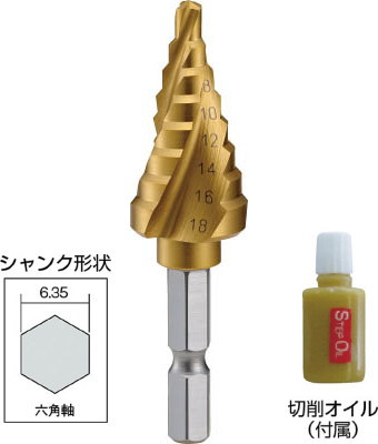TRUSCO(トラスコ) 六角軸足取りせん孔機 ３枚刃チタン上塗り ４～１８粍
