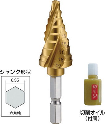 TRUSCO(トラスコ) 六角軸足取りせん孔機 ３枚刃チタン上塗り ５～１９粍