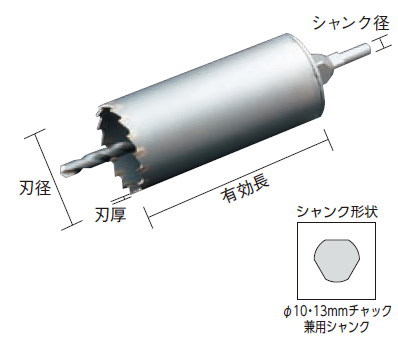 ユニカ（ｕｎｉｋａ） 単役立つこと中核グループせん孔機 E\u0026S （振りまわすせん孔機用・ストレートシャンク） 刃径：80粍、法的有効性長：135粍 刃厚：2、シャンク径：10・13兼用