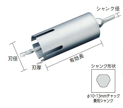 ユニカ（ｕｎｉｋａ） 単役立つこと中核グループせん孔機 E\u0026S （マルチタイプ・ストレートシャンク） 刃径：80粍、法的有効性長：135粍 刃厚：2、シャンク径：10・13兼用
