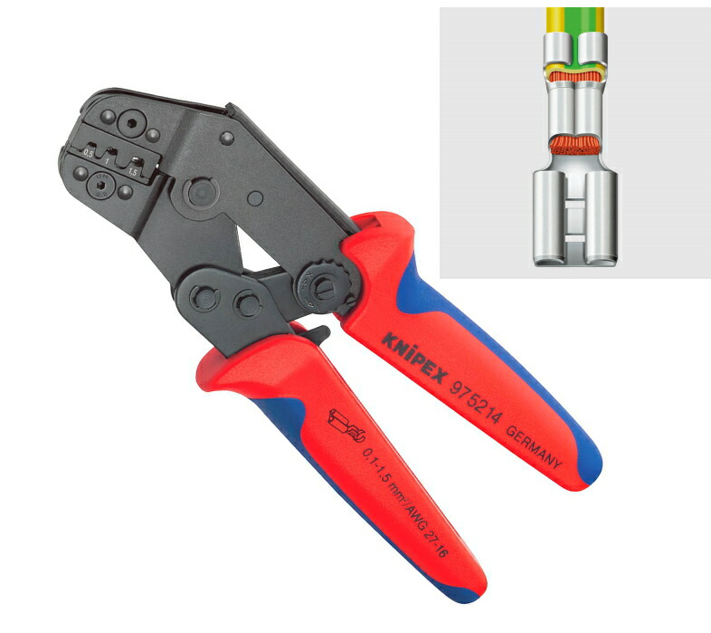 KNIPEX(クニペックス)　オープンバレル端子用圧着ペンチ　9752-14｜工具のお店　モンジュＳＨＯＰ
