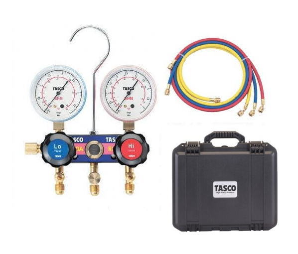 TASCO（タスコ）R410A/R32用サイトグラス付ゲージマニホールドセット　92cmホース付　TA122F-1｜工具のお店　モンジュＳＨＯＰ 20,017円