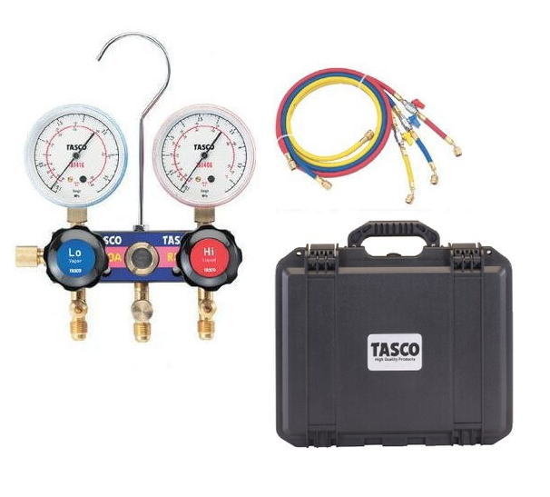 TASCO（タスコ） R410A/R32用サイトグラス付ゲージマニホールドセット　 92cmバルブ付きホース付　TA122FV-1