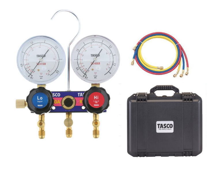 TASCO（タスコ）R410A/R32用サイトグラス付ゲージマニホールドセット　150cmホース付　冷暖兼用　TA122JH-2｜工具のお店　モンジュＳＨＯＰ