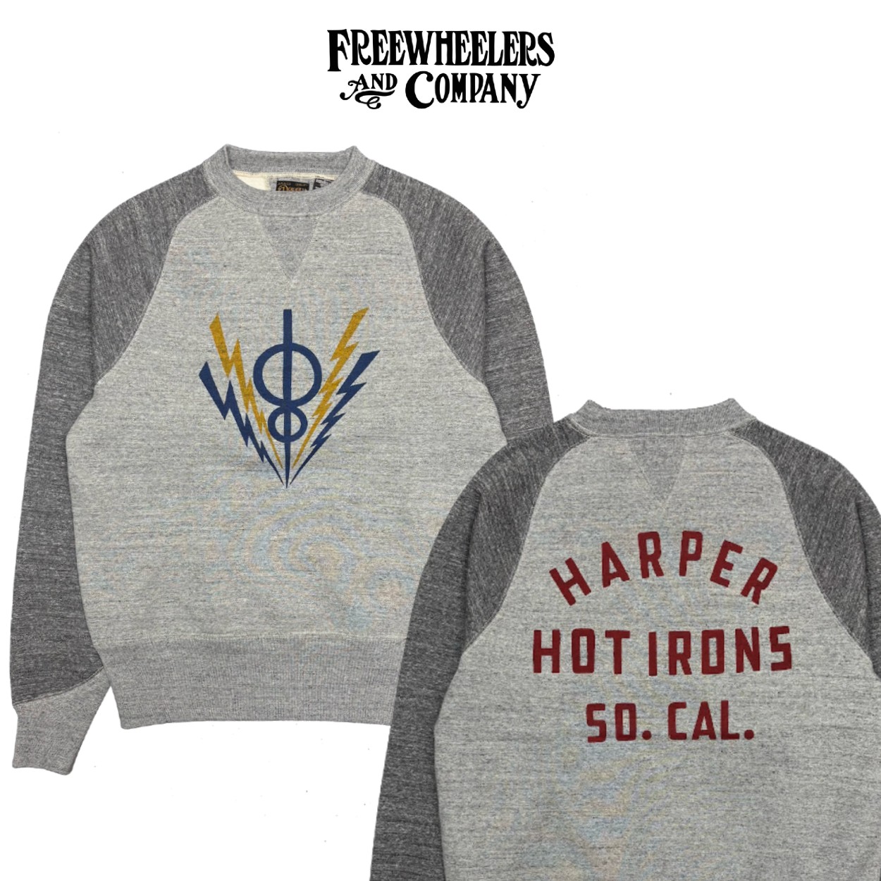 FREEWHEELERS / フリーホイーラーズ / ”HARPER HOT IRONS V8” FREEDOM SLEEVE DOUBLE V SWEAT SHIRT / SPECIAL HEAVY WEIGHT / 汗水 / 染み込み刷り上げる / スペシャルヘビーウェイト