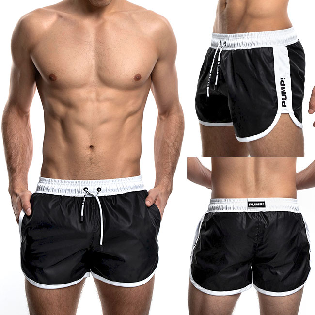 Pump パンプ メンズ水着 メンズ水着 ボクサートランクス Black ボードショーツ サーフパンツ 膝上 ショート丈 パンプ Black Watershort 男性水着 ビーチウェア 海パン スイムウェア ご返品不可 イージーモンキー送料無料