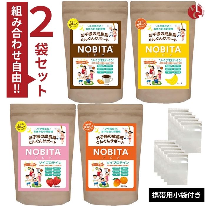 NOBITA ノビタ プロテイン 味が選べる2袋セット チャック付き携帯用小分け袋付き FD0002 NOBITA ノビタ ジュニア向け ソイプロテイン 600g