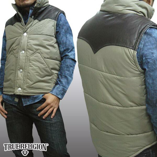 驚きの安さ 楽天市場 送料無料 トゥルーレリジョン メンズ レザー ベスト 0種類の品揃え True Religion Puffer Vest カーキ W Leather Vest Yoke アウター Laセレブ 愛用 ハイブランド サファリ カジュアル ファッション 雑誌 掲載 デニム ブランド サーフ