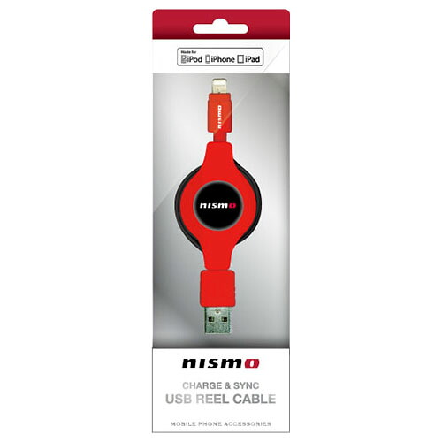 NISSAN 公式ライセンス品 NISMO CHARGE & SYNC USB REEL CABLE FOR IPHONE RED NMMUJ-RRD | PC 周辺機器 関連：usbメモリ タイプ 容量 ハブ コンセント ケーブル 充電器 変換 type アダプタ 充電 メモリー 延長
