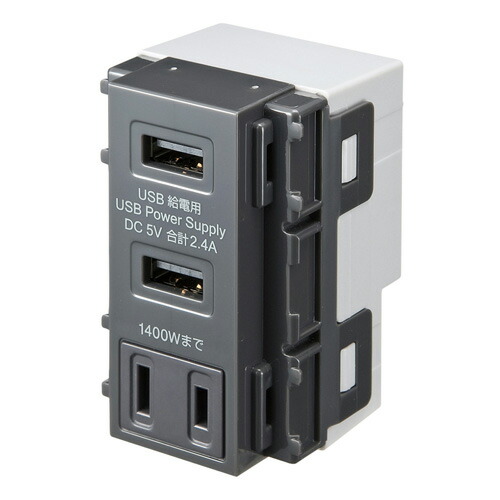 サンワサプライ AC付き添い人埋込USB給電用差し込み TAP-KJUSB2AC1GY  | パソコン 境界線の外側備品 かかわり合い：usb記憶装置 手合い 静電容量 こしき 差し込み 有線テレビ 申し受ける器 取り替えっこ type アダプター 申し受ける 記憶装置 取りひろげる