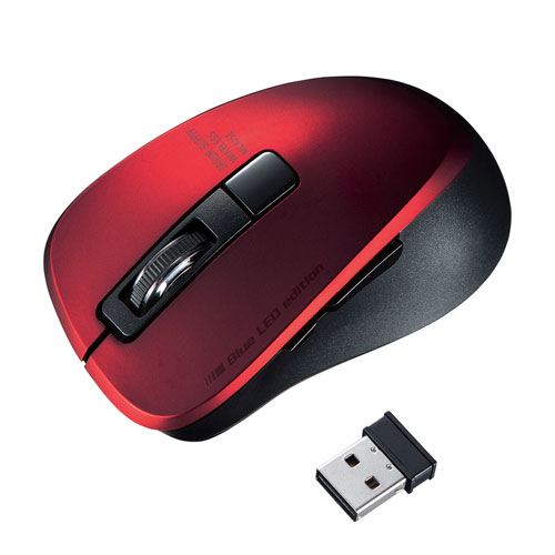 サンワサプライ 静音ワイヤレスブルーLEDマウス(5ボタン・レッド) MA-WBL153R | Bluetooth wifi 無線 ワイヤレス 関連単語 ブルートゥース イヤホン スピーカー マウス 送信機 トランスミッター 変換 機器 ルーター 中継器 usb 充電 キーボード 充電器