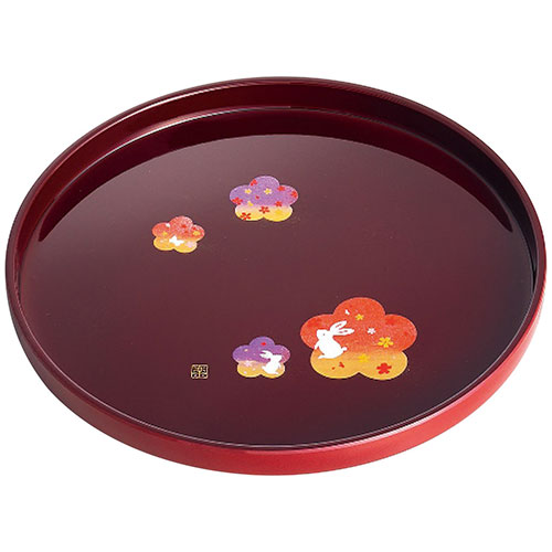 紀州塗 宴うさぎ 溜塗丸盆(八寸) 2132-037 関連：(アイディア 時短 グッズ 商品 生活 暮らし 便利 安全) 米寿 成人の日 初盆 葬儀 入学 お盆 初七日 七夕 生鮮食品 御供