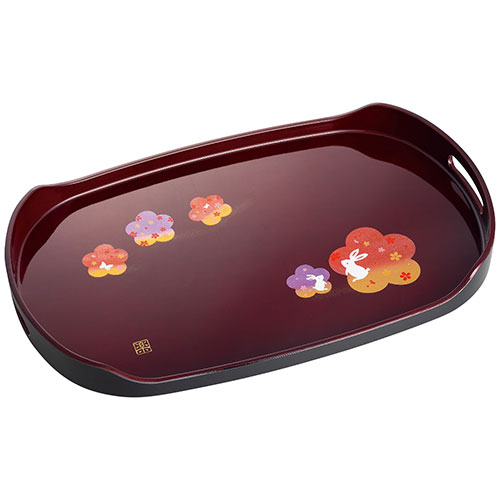 紀州塗 宴うさぎ 溜塗長手盆(尺五) 2132-051 関連：(アイディア 時短 グッズ 商品 生活 暮らし 便利 安全) ひな祭り 一周忌 お中元 手土産 結婚式 成人の日 進物 日用品小物 寒中見舞い 長寿祝い