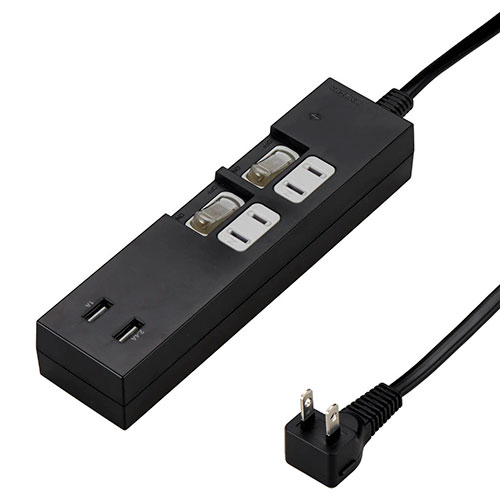 YAZAWA 個別スイッチ付2AC2USB3.4A2m ブラック Y02KS422BK2U | PC 周辺機器 関連：usbメモリ タイプ 容量 ハブ コンセント ケーブル 充電器 変換 type アダプタ 充電 メモリー 延長