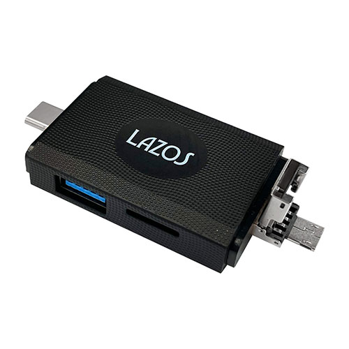 【6個セット】 Lazos マルチカードリーダー(microUSB / Type-C / USBプラグ) L-MCR-MX6 | PC 周辺機器 関連:usbメモリ タイプ 容量 ハブ コンセント ケーブル 充電器 変換 type アダプタ 充電 メモリー 延長