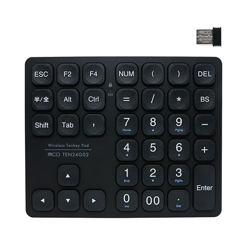 MCO 方向キー付2.4GHzワイヤレステンキー ブラック TEN24G02/BK | テンキー 関連単語 ワイヤレス 有線 電卓 かわいい テンキーレス ゲーミング キーボード mac パソコン pc 電卓 usb マウス 無線 bluetooth アクセサリー 周辺機器