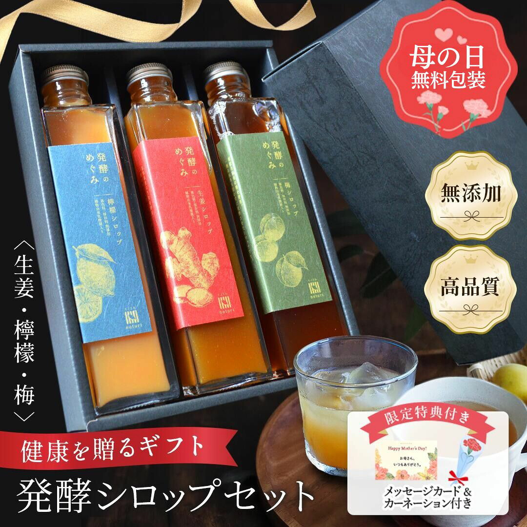 母の日 選べる ギフト 健康 プレゼント 発酵のめぐみ シロップ 3本 セット 生姜 梅 レモン ドリンク ジュース 無添加 白砂糖 不使用 飲み比べ 瓶 化粧箱 のし 贈り物 誕生日 内祝い お返し お祝い 御中元 御歳暮 お礼 敬老の日 常温 50代 60代 70代