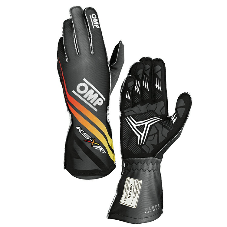 OMP KS-X ART GLOVE ブラック×イエロー×レッド(378) レーシンググローブ レーシングカート用 FIA8877-2022公認 (KB0-2754-A01-378) MY2025