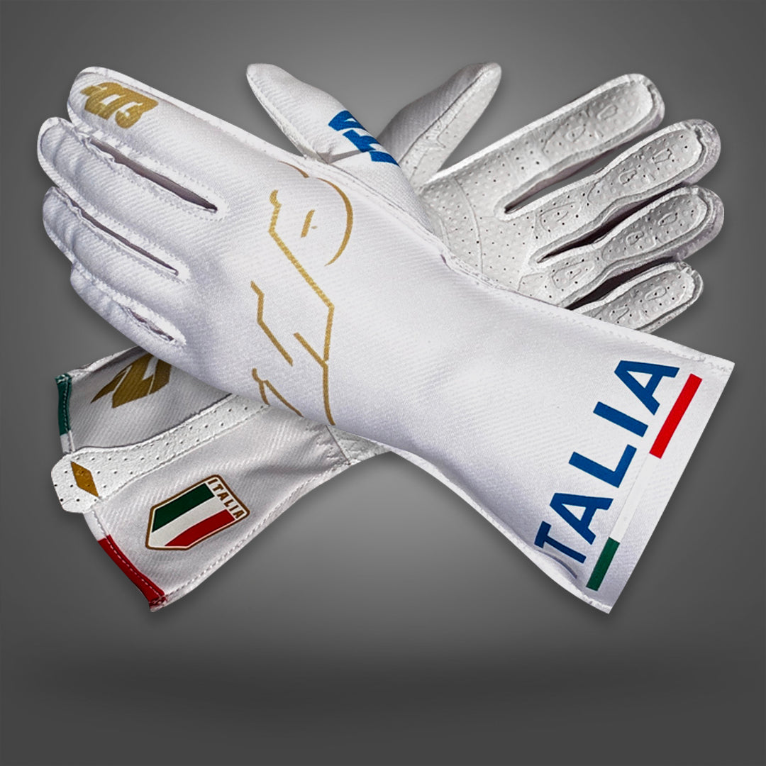 -273 ITALIA Type-1 White/Gold/Blue (イタリア ホワイト) 外縫い レーシンググローブ レーシングカート・走行会用グローブ MY2025 SUMMER