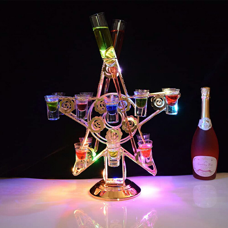 ワイングラス ホルダー ラック テキーラ観覧車 五芒星 LED酒グラス収納ラック 充電式 LED酒ボトルの表示棚 カクテルグラスの棚 カクテルグラスホルダー カラフルな光と安定したベースのカップホルダバー/ 12,405円