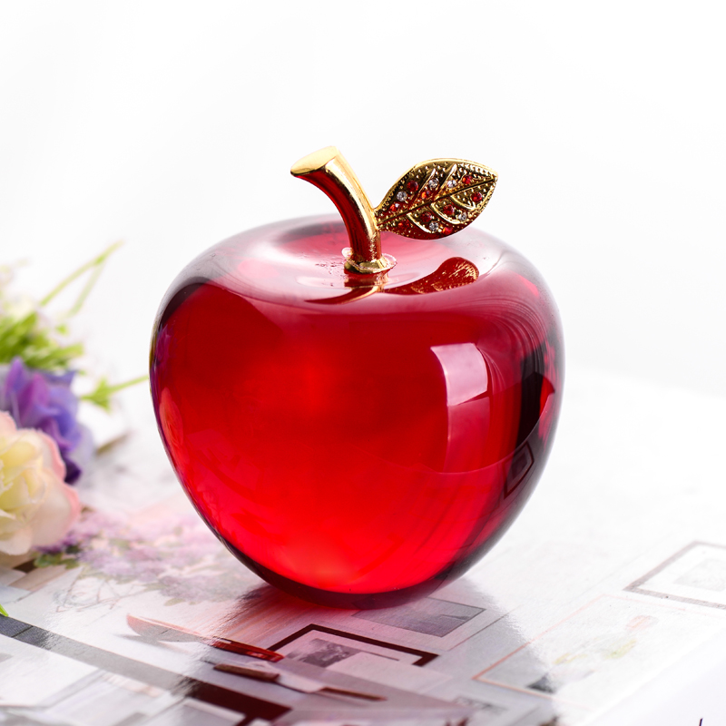 【楽天市場】置物 小さなりんご クリスタル風 ゴールドのリーフ カットなし (レッド)：モノッコ