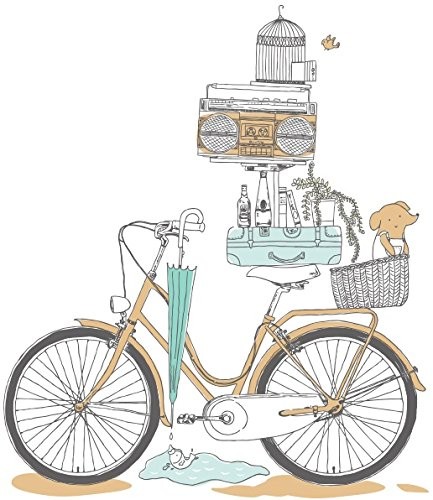 楽天市場 在庫処分セール ウォールステッカー レトロ おしゃれな自転車 積み上げた雑貨 イラスト風 モノッコ
