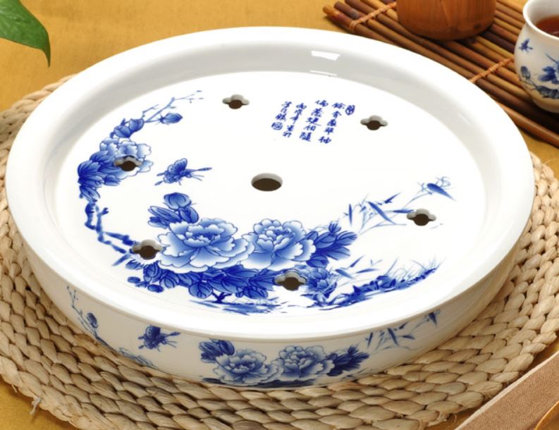 市場 茶盤 美しい白と青 中国茶道具