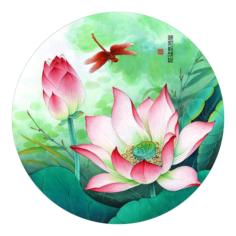 楽天市場 デザインマット 円形 蓮の葉と花 美しい水彩画風デザイン Aタイプ モノッコ