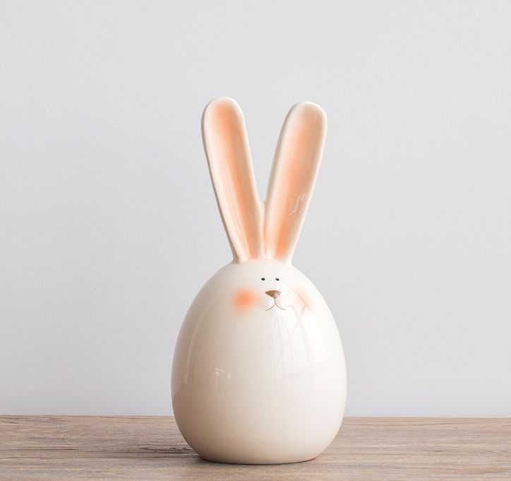 置物 まるいウサギさん ピンと立った長い耳 優しい色合い 陶器製 小サイズ Crunchusers Com