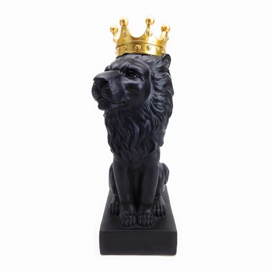 楽天市場 置物 王冠を被ったライオン 彫刻風 ヨーロピアン調 小さめサイズ 横向き ブラック モノッコ