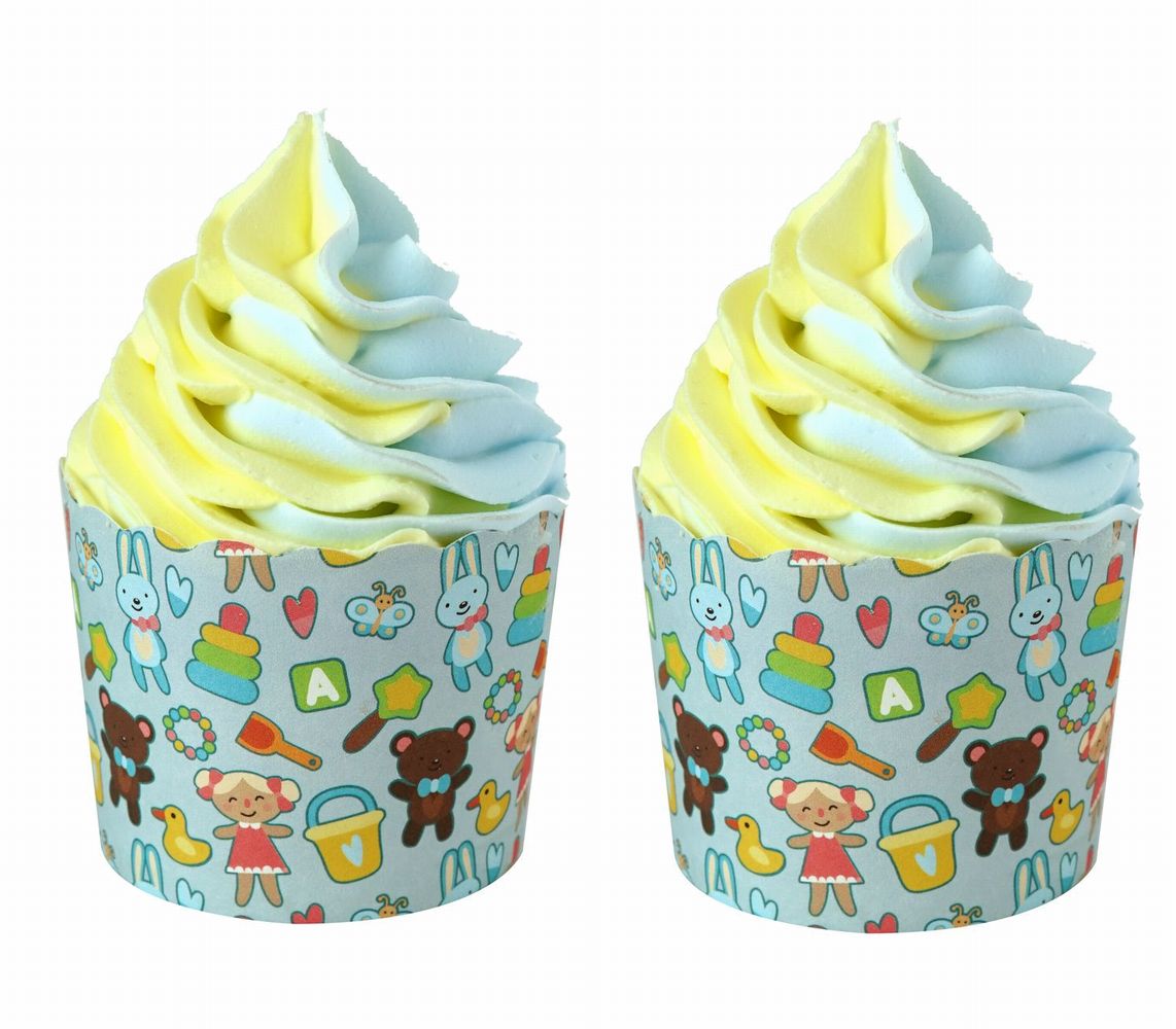 楽天市場 食品サンプル カップケーキ 2色の生クリーム イラスト付きの容器 2個セット オモチャ モノッコ