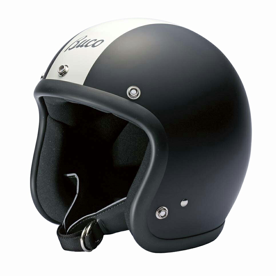 BUCO ストライプ マットブラック / アイボリー センターストライプ＆ロゴ ジェットヘルメット ご要望の高いマット(つや無し)カラーのアイテム ブコ MATBLKIVO-BUCO｜モノダイレクト