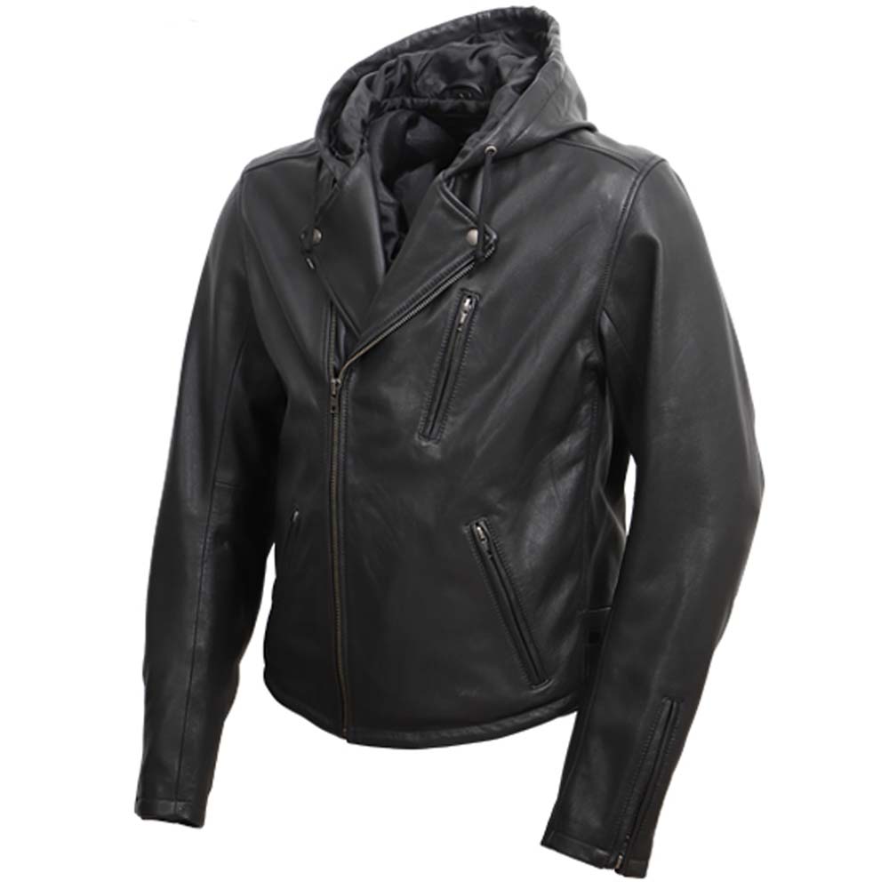 【デグナーWEB正規代理店】 デグナー 21WJ-3 フード付き レザーダブルジャケット LEATHER JACKET 肩、肘、胸、背中に着脱可能プロテクターを標準装備 ブラック DEGNER 21WJ-3
