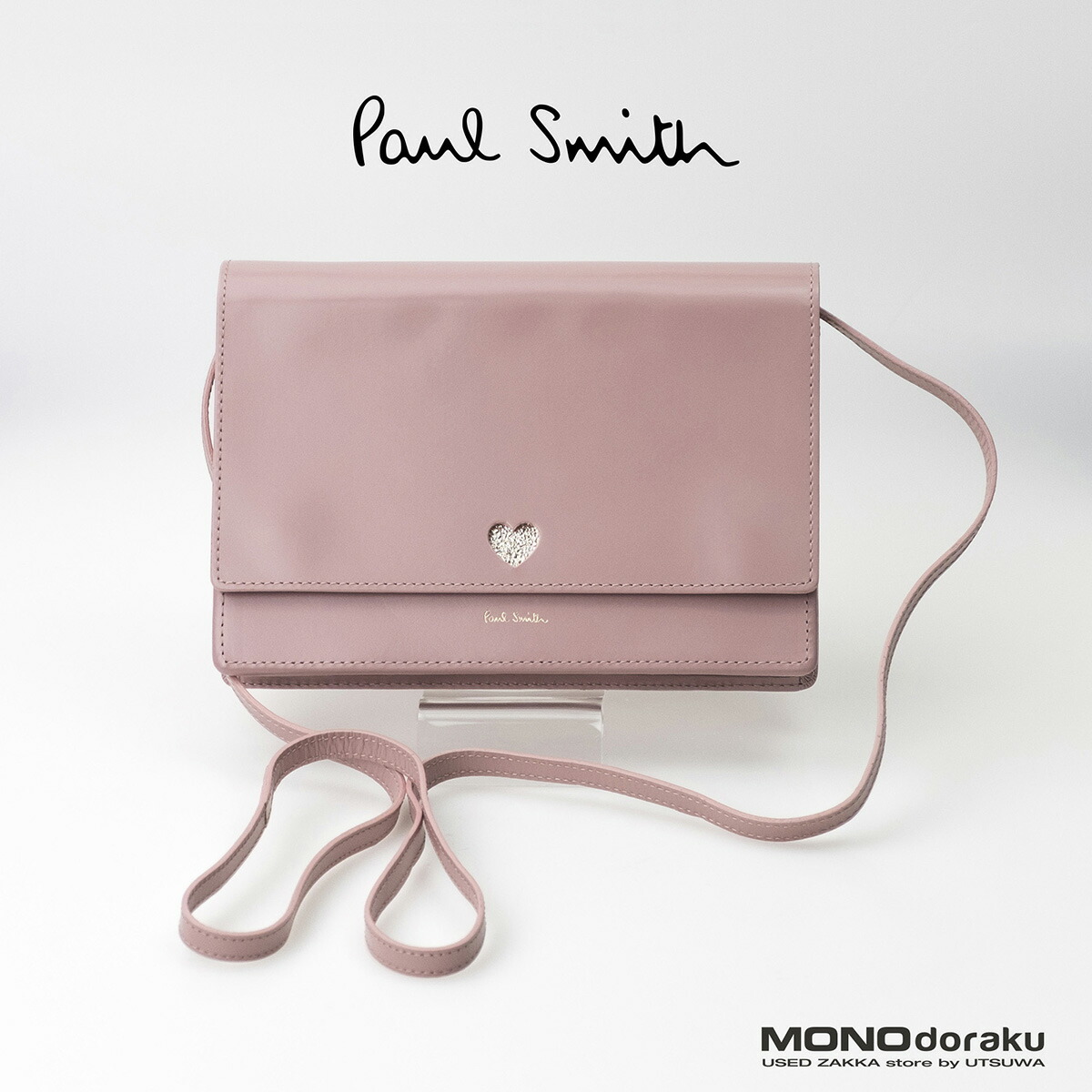 ポールスミス Paul Smith ショルダーウォレット 2WAY クラッチバッグ レザー ピンク グリッターハート ブランド財布 バッグ 【中古】|モノ道楽