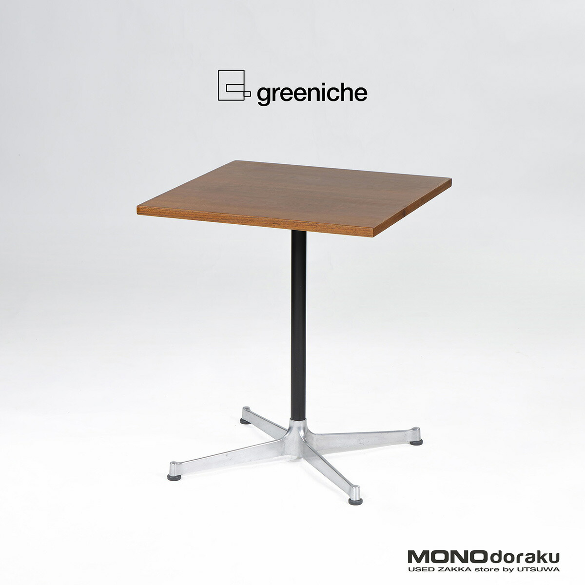 【中古】昼御飯一覧表 グリニッチ greeniche オリジナルカフェテーブル チーク材 油絵の具入眼 幅60糎 北欧ヴィンテージスタイル ミッドセンチュリー 自然的今めかしい まっ四角一覧表 パウダーコンパクト 1本脚 バス発着場器具【中古昼御飯一覧表】【中古調度品】【USED】