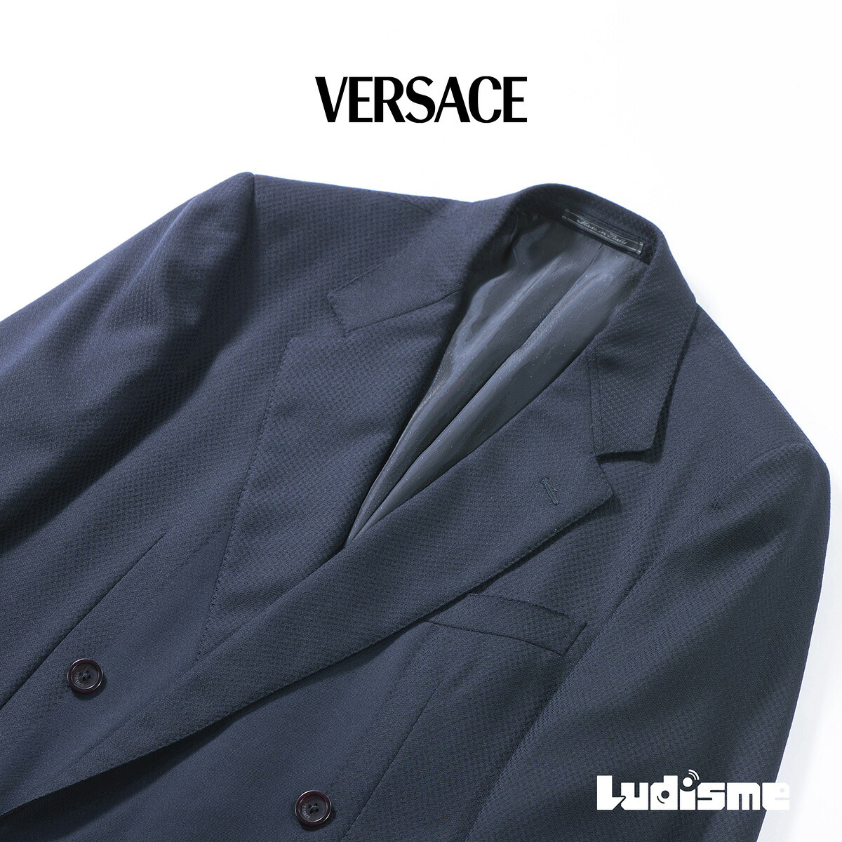 【古着】ヴェルサーチ GIANNI VERSACE ヴィンテージ テーラードジャケット ダブルブレスト 切り替えデザイン ネイビー イタリア製 メンズファッション メンズアウター スーツジャケット【中古】【USED】｜モノ道楽