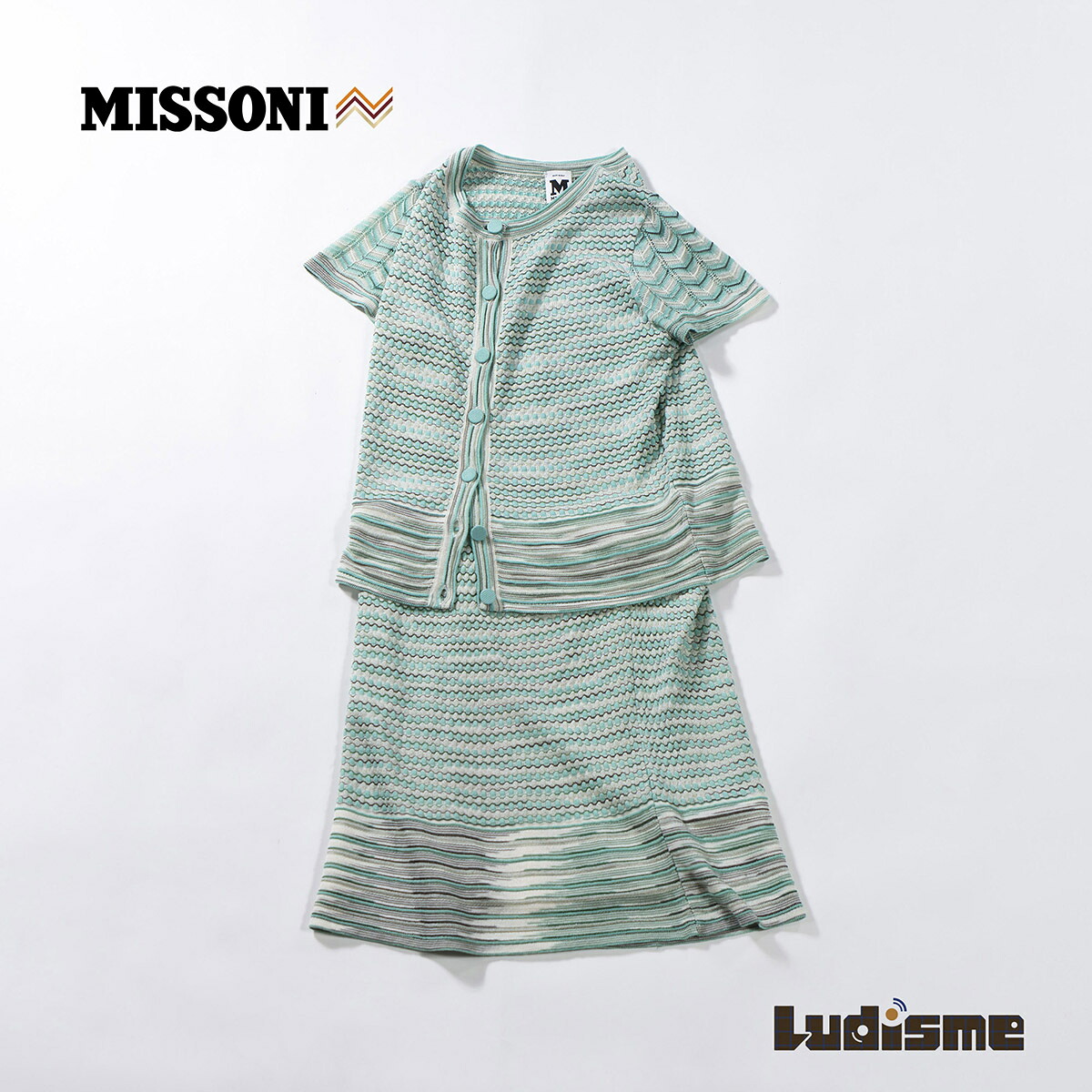 【中古】ミッソーニ M MISSONI マルチ行動様式 編み物セットアップ 半袖 イタリア製 レディース流行り物 レディーストップス 御召しもの 心地よいセットアップ 炎節編み物【古着】【USED】