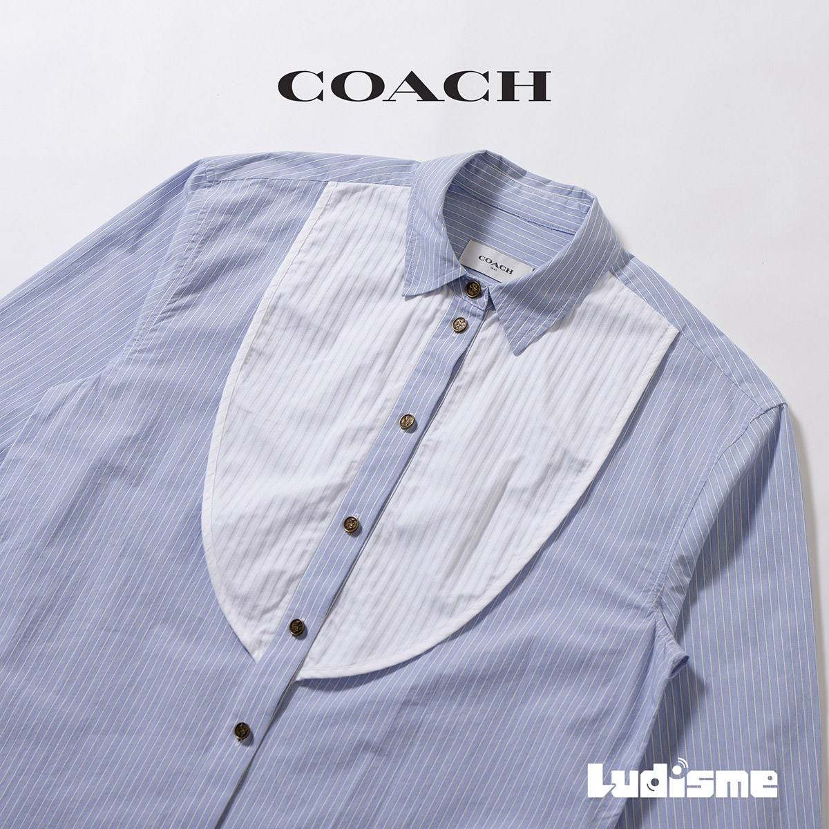 【古着】コーチ COACH ストライプシャツ ライトブルー スタンダードカラー ドレスシャツ ロングシャツ タキシードシャツ クレリックシャツ レディースファッション メンズファッション ユニセックス トップス【中古】【ブランド古着】【USED】｜モノ道楽 12,012円