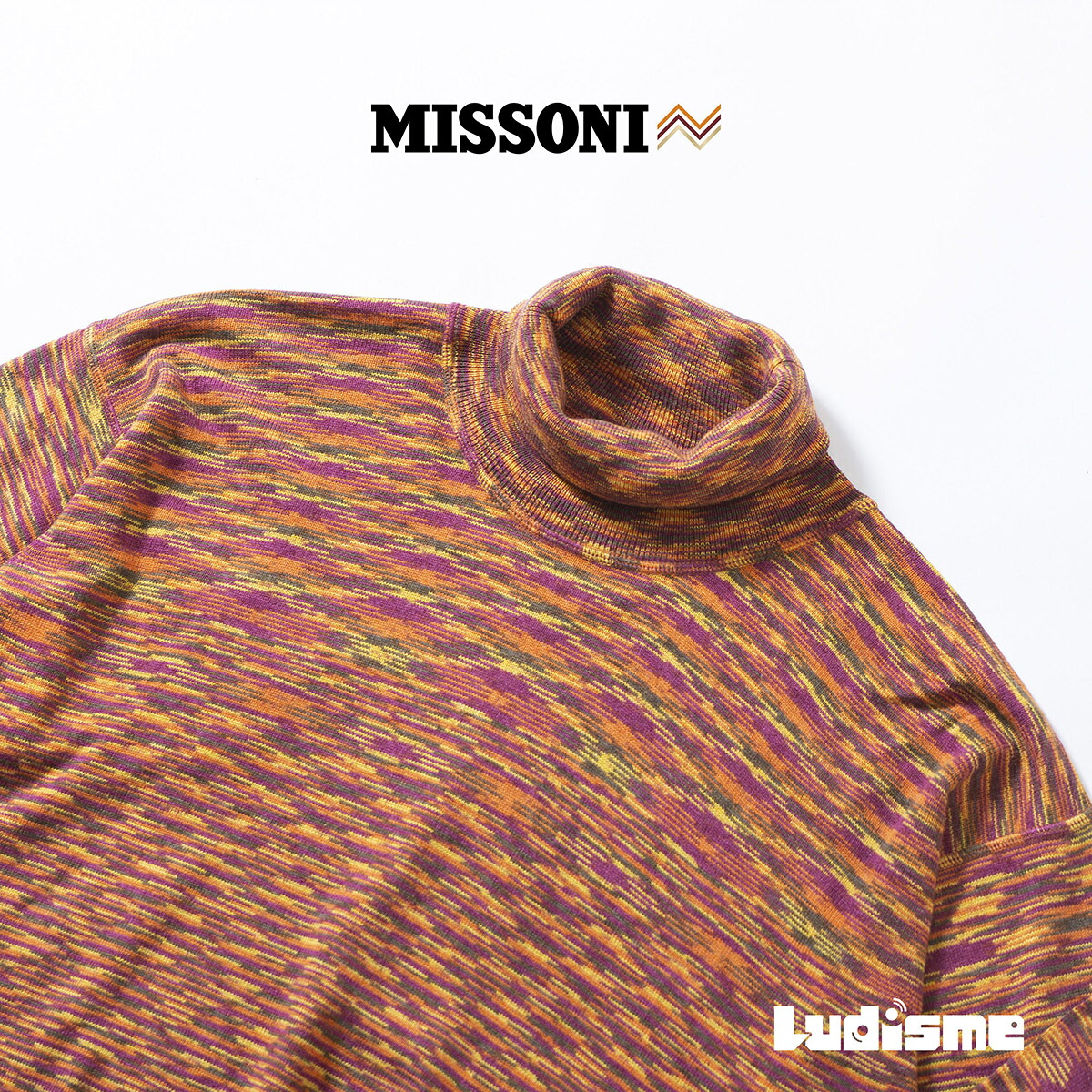 【古着】ミッソーニ MISSONI タートルネック編み物 カシミール絹地混 総柄 レディース流行り物 レディーストップス スウェーター メンズ流行り物 ユニ一発やる【中古】【ブランド名古着】【USED】 メンズファッション-ニット・セーター