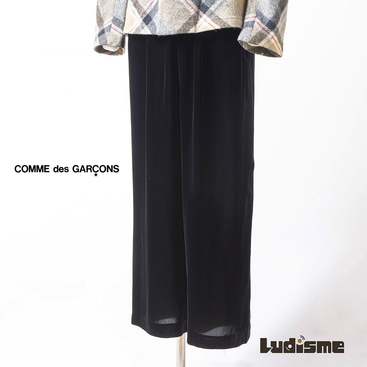 【古着】コムデギャルソン robe de chambre COMME des GARCONS AD1998 ベロア ワイド イージーパンツ ブラック レーヨン レディース 川久保玲 コムコム ベルベット 日本製 ボトムス パンツ【中古】【ブランド古着】【USED】｜モノ道楽