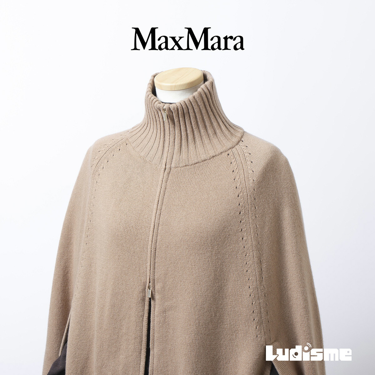 【古着】マックスマーラ Max Mara STUDIO ニットポンチョ キャメルブラウン カシミール混 L レディース アウター トップス スウェーター ケープ ハイネック【中古】【ブランド名古着】【USED】