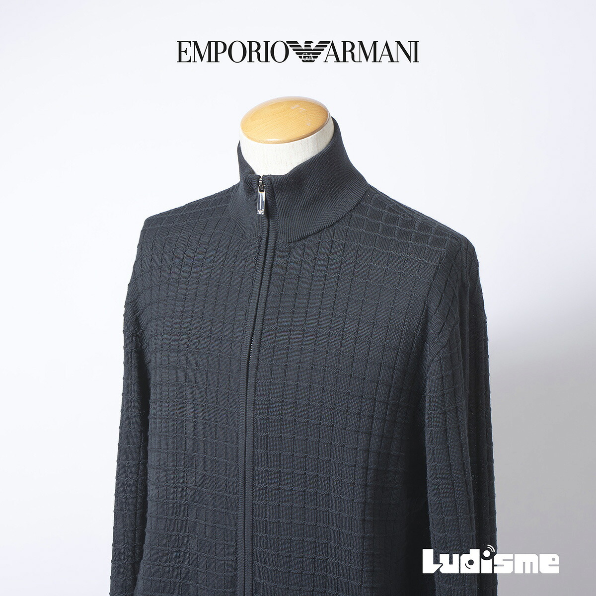 【古着】エンポリオアルマーニ EMPORIO ARMANI ドライバーズニット ジップアップ 黒いこと メンズ L ワーヘル編み トップス スウェーター ハイネック【中古】【ブランド名古着】【USED】