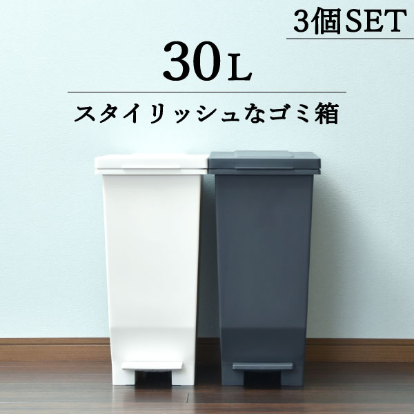 ゴミ箱 おしゃれ キッチン ふた付き 45リットル袋可 45L袋可 スリム 分別 縦型 生ゴミ 臭わない ペダル式 小さい 袋が見えない 30リットル 袋隠せる 袋どめ おむつ ダストボックス リビング インテリア雑貨 北欧 ホワイト 白( エバンMP 密閉ペダルペール 30L 3個セット )|モノギャラリー