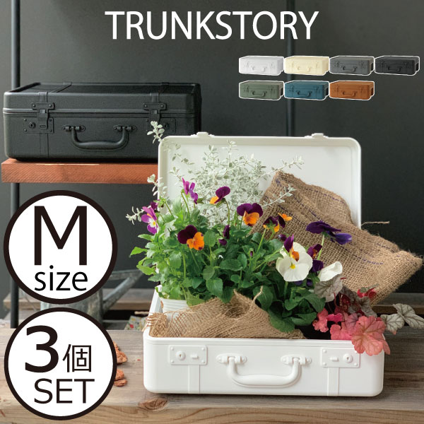 一流の品質 おしゃれ 入れ子収納 収納ケース 収納ボックス かわいい 3個セット M トランクストーリー Trunkstory 北欧 インテリア雑貨 黒 白 アンティーク レトロ プラスチック ベルト付き かばん 持ち運び 衣類収納 裁縫箱 道具箱 おもちゃ入れ 小物入れ トランク型