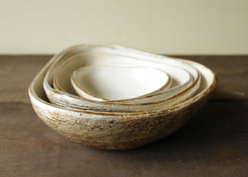 【古谷製陶所】渕荒横彫　三角鉢4枚セット鉢 皿 信楽焼 陶器 食器 shigaraki　shigaraki-yaki　｜伝統工芸ギフトショップ 什物堂