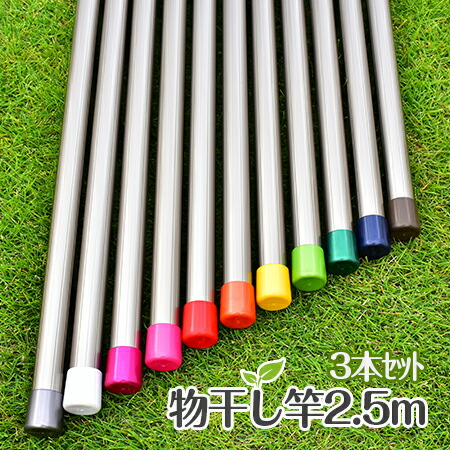 物干し竿３本セット サビない アルミ物干しざお ３０パイ×２．５ｍシャンパンゴールド色 キャップの色が選べる ベランダに最適な かわいい洗濯物干しざお【日本製】【メーカー１年保証】【自社名古屋工場製造商品】